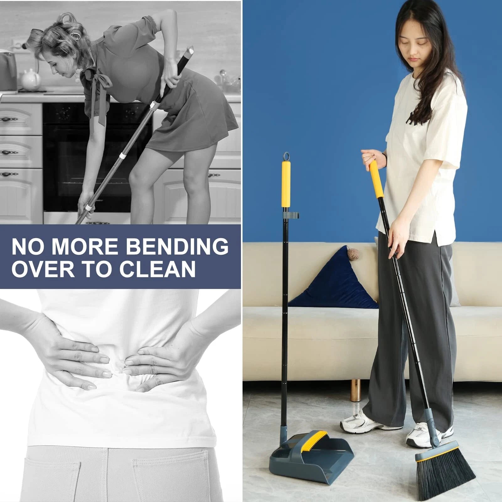 JEHONN Broom and Dustpan Set for Home 54 Inches Long Handle Lightweight 180 D...