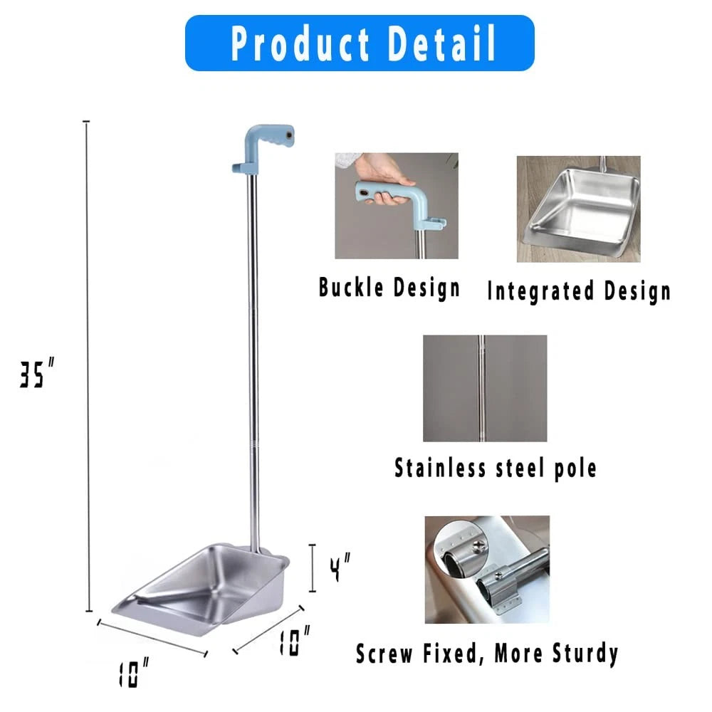 52" Long Handle Broom & 38" Heavy Duty Metal Dustpan Set for Home Kitchen