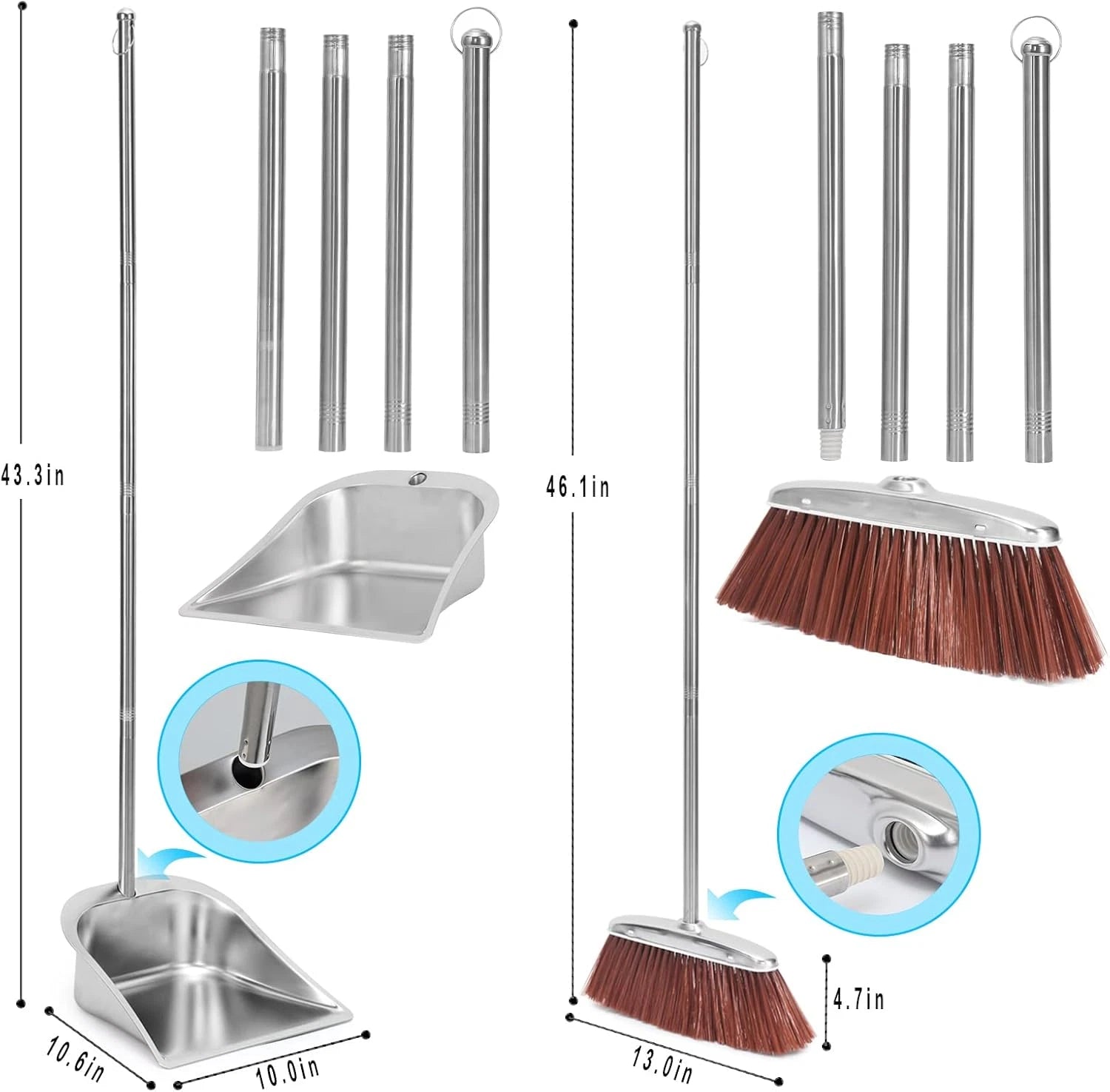 Broom and Dustpan Set for Home, 56" Kitchen Broom with Dustpan Combo Set, Heavy
