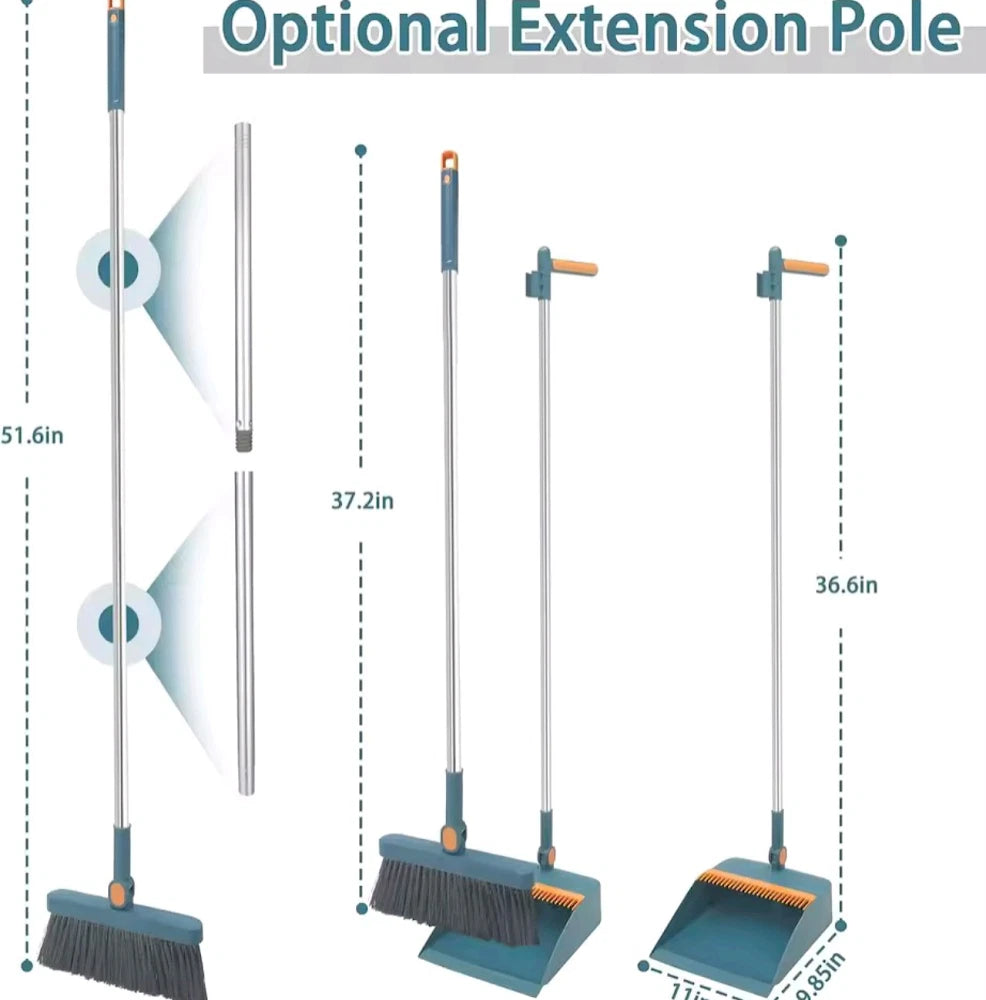 Broom and Dustpan Set with Built-In Bristle Comb for Easy Broom Cleaning – New