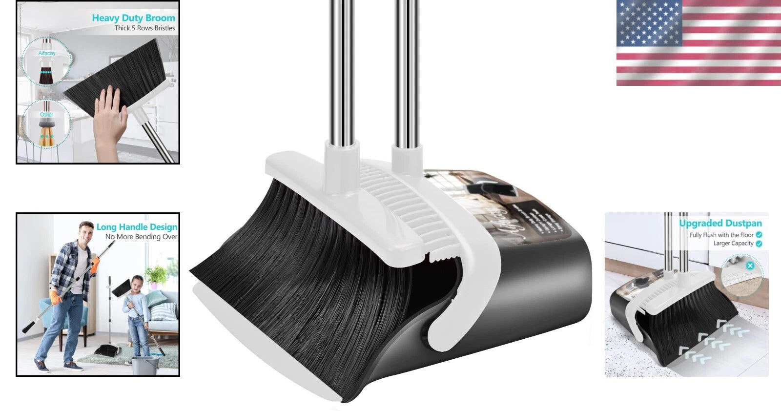 Effortless Cleaning with Long Handle Broom & Dustpan Set – Toothed Dustpan