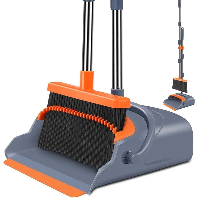 Self Cleaning Broom & Dustpan Set Heavy Duty Stand Up Indoor Outdoor Use