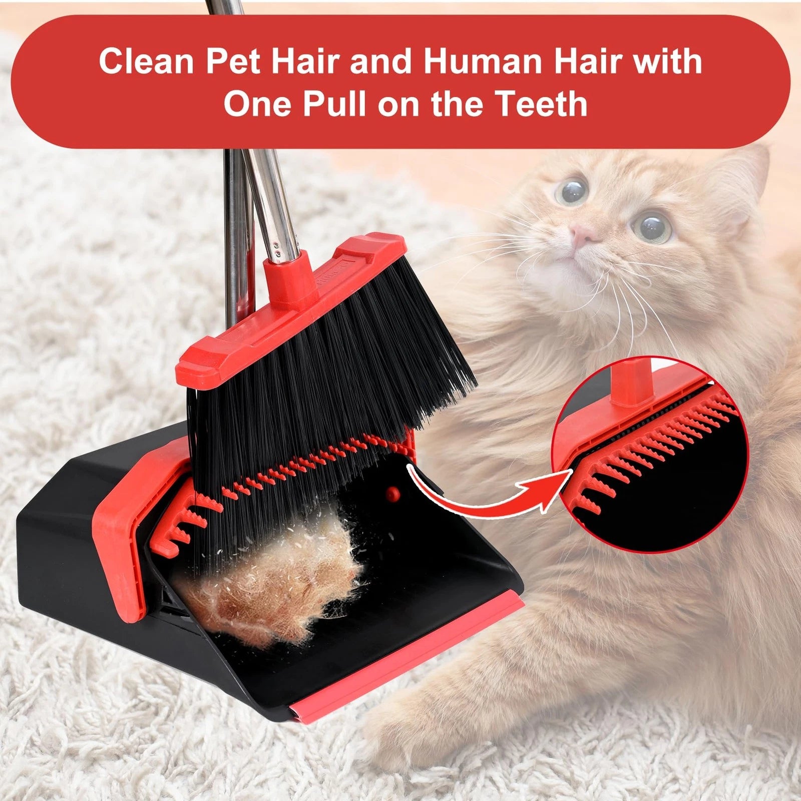 Upgrade Broom with Dustpan Combo Set and 51'' Long Handle and Brooms ZeroGap Lip