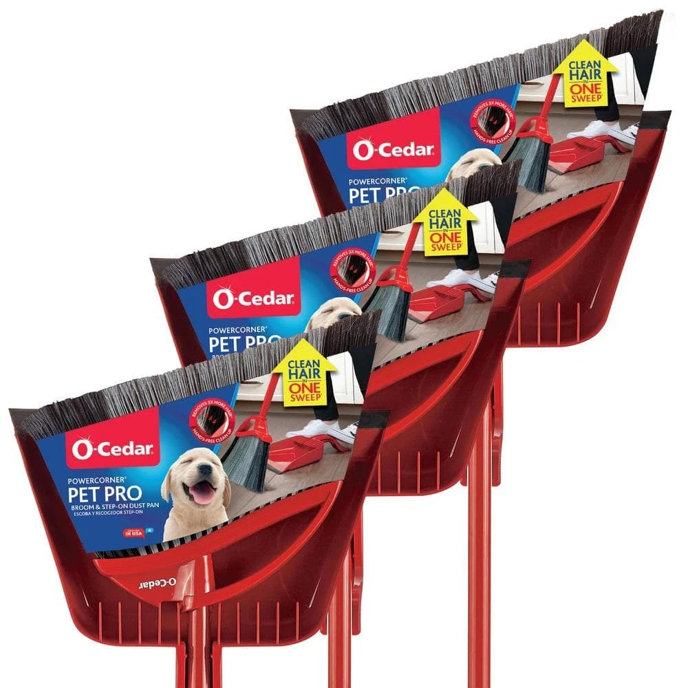 Power Corner Pet Pro Angle Broom with Step on Dust Pan (3-Pack)