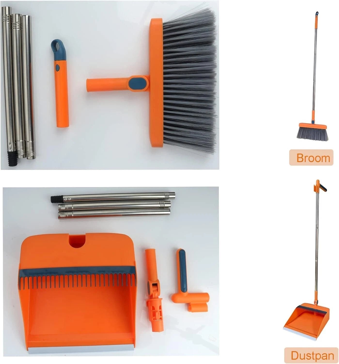 Roellgs Broom dustpan set with comb teeth windproof vertical long handle broom