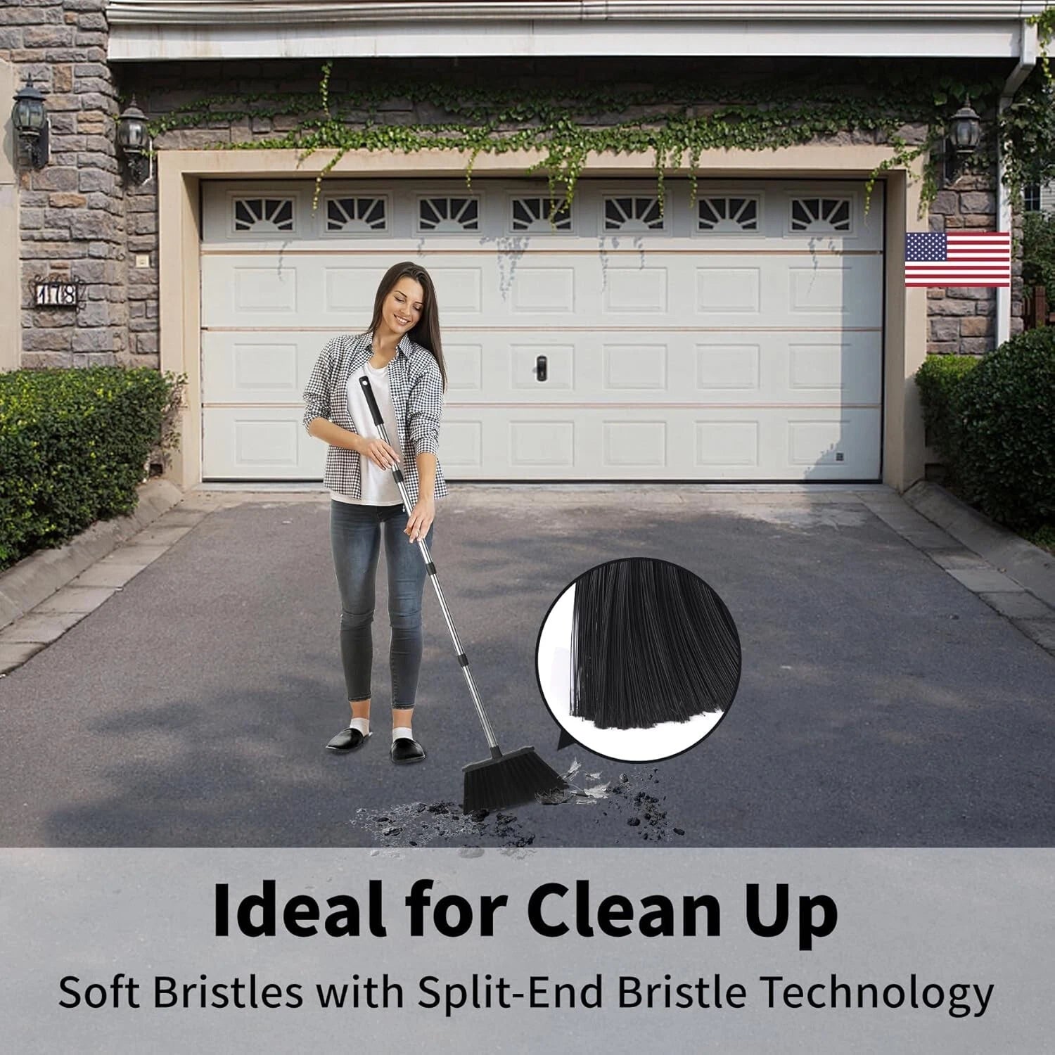 Space-Saving Broom & Dustpan Set - Long Handle, Heavy Duty Cleaning Tools