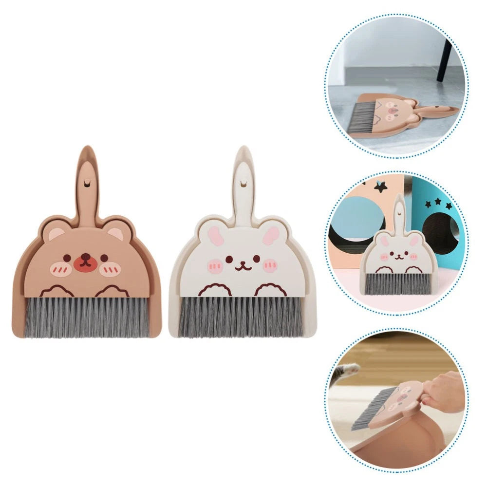 2 Set of Desktop Cleaning Broom Dustpan Table Brush Set Dining Cartoon Sweeper