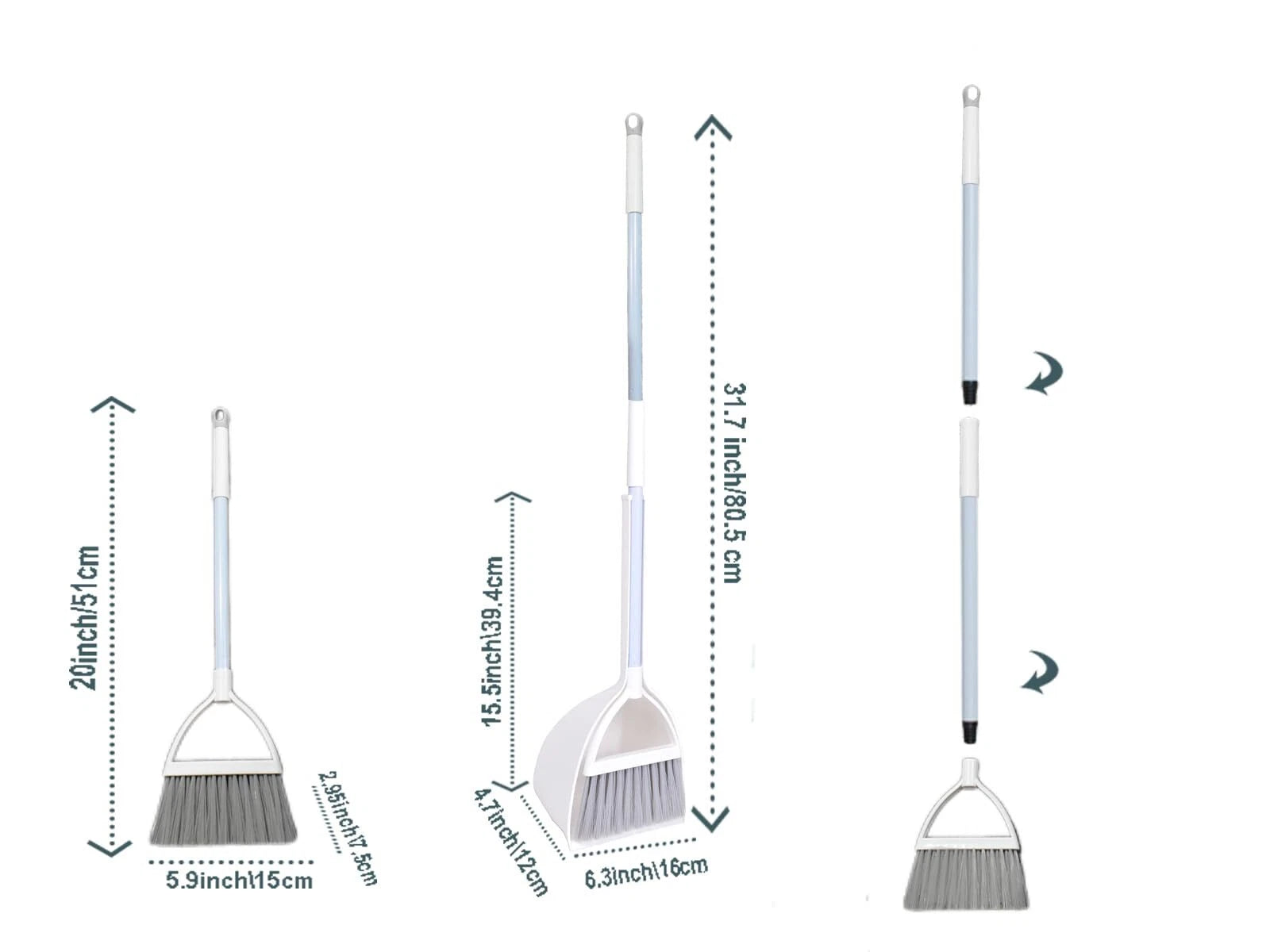 Mini Broom with Dustpan for Kids Little Housekeeping Helper Set White+Grey