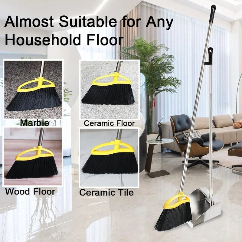 Broom & Dustpan Set Adjustable Handle Soft Bristles Indoor Floor Cleaning Tool