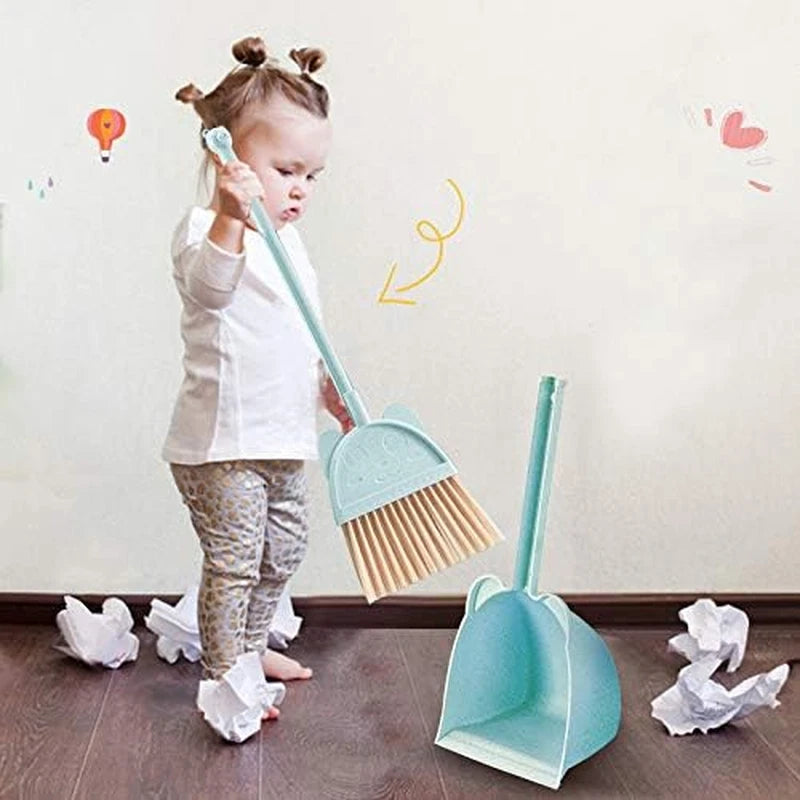 Mini Broom with Dustpan for Kids,Little Housekeeping Helper Set (Blue)