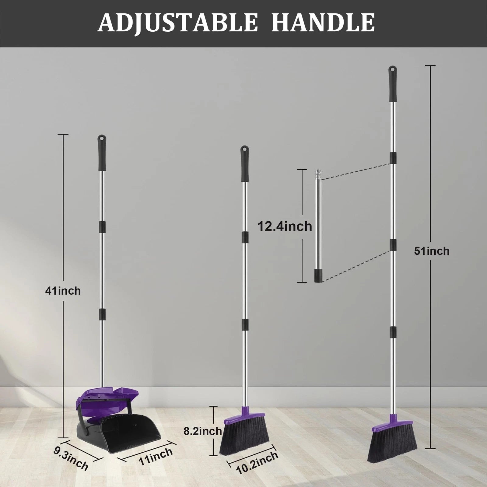 Broom and Dustpan Set, 51" Long Handle Broom with Dustpan Combo Set, Windproo...