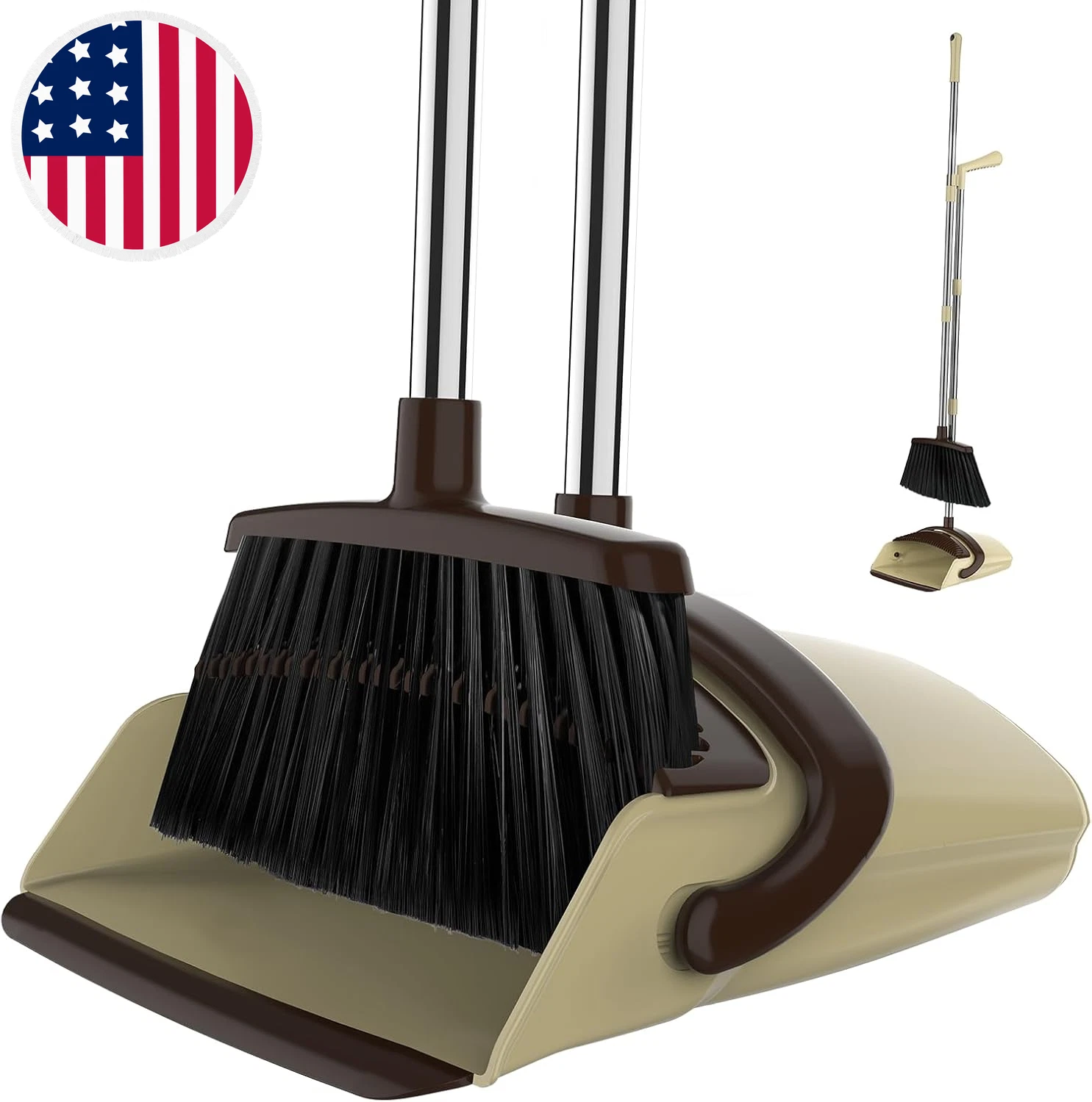 Broom and Dustpan Set for Home, 51-In Long Adjustable Handle Angle Broom and Dus