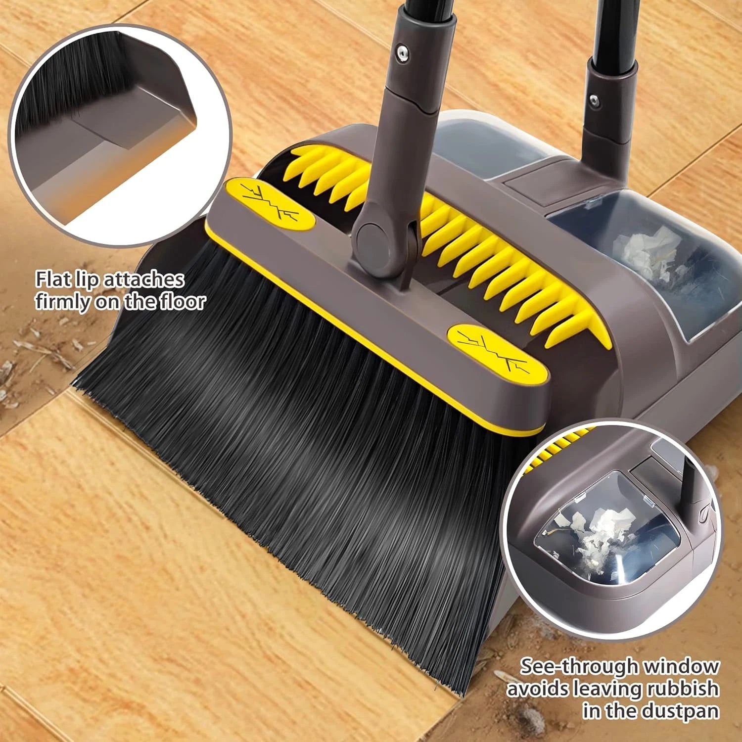 Broom and Dustpan Set for Home with 54 Inches Long Handle, Upright Stand Up Dust