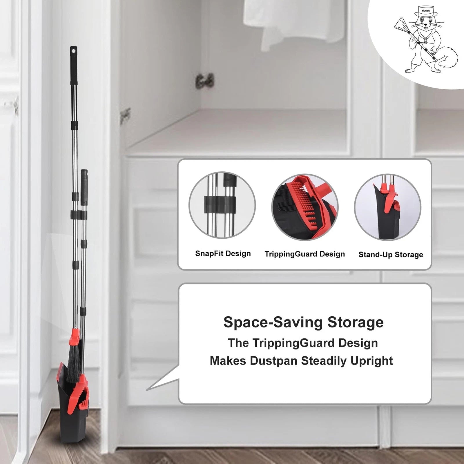 Upgrade Broom with Dustpan Combo Set and 51'' Long Handle and Brooms ZeroGap Lip