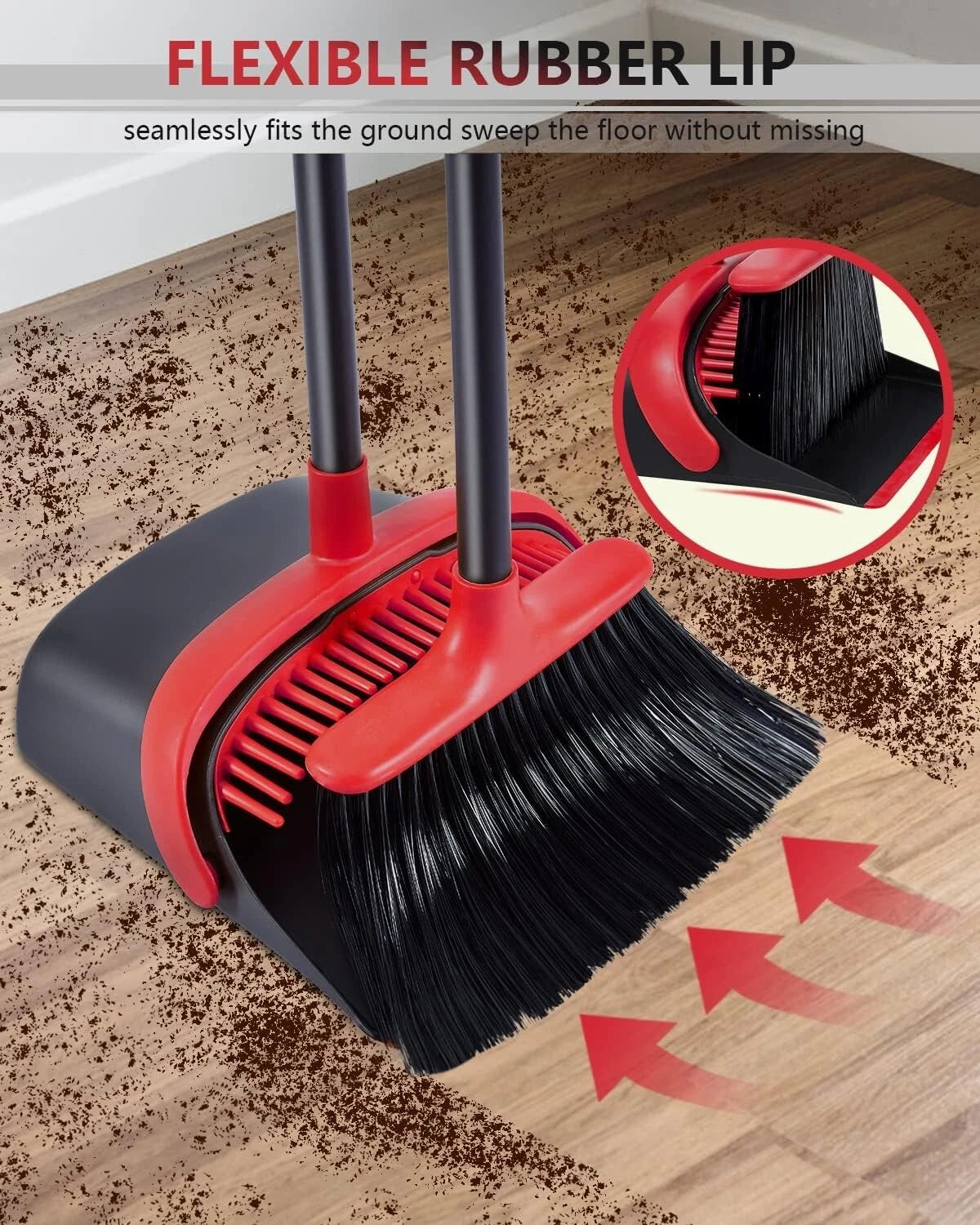 Broom & Dustpan Set for Home,52" Long Handle with Stand Up Dustpan for Kitchen..