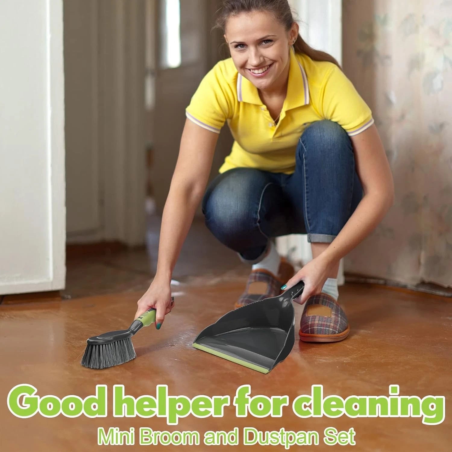 Set of 6 brooms and dustpans, small dustpan with broom,