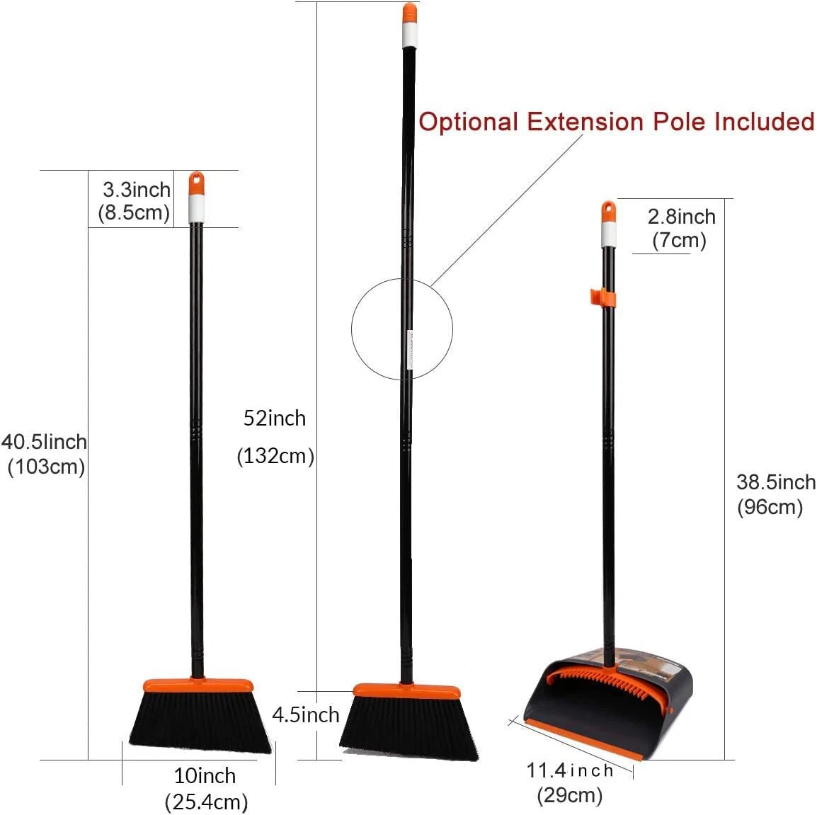 Broom and Dustpan Set 52" Handle Upright Stand for Home Office Lobby Floor