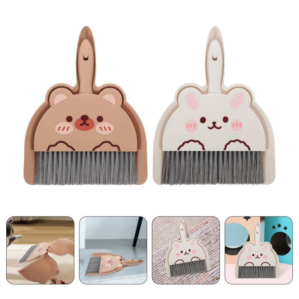 2 Set of Desktop Cleaning Broom Dustpan Table Brush Set Dining Cartoon Sweeper