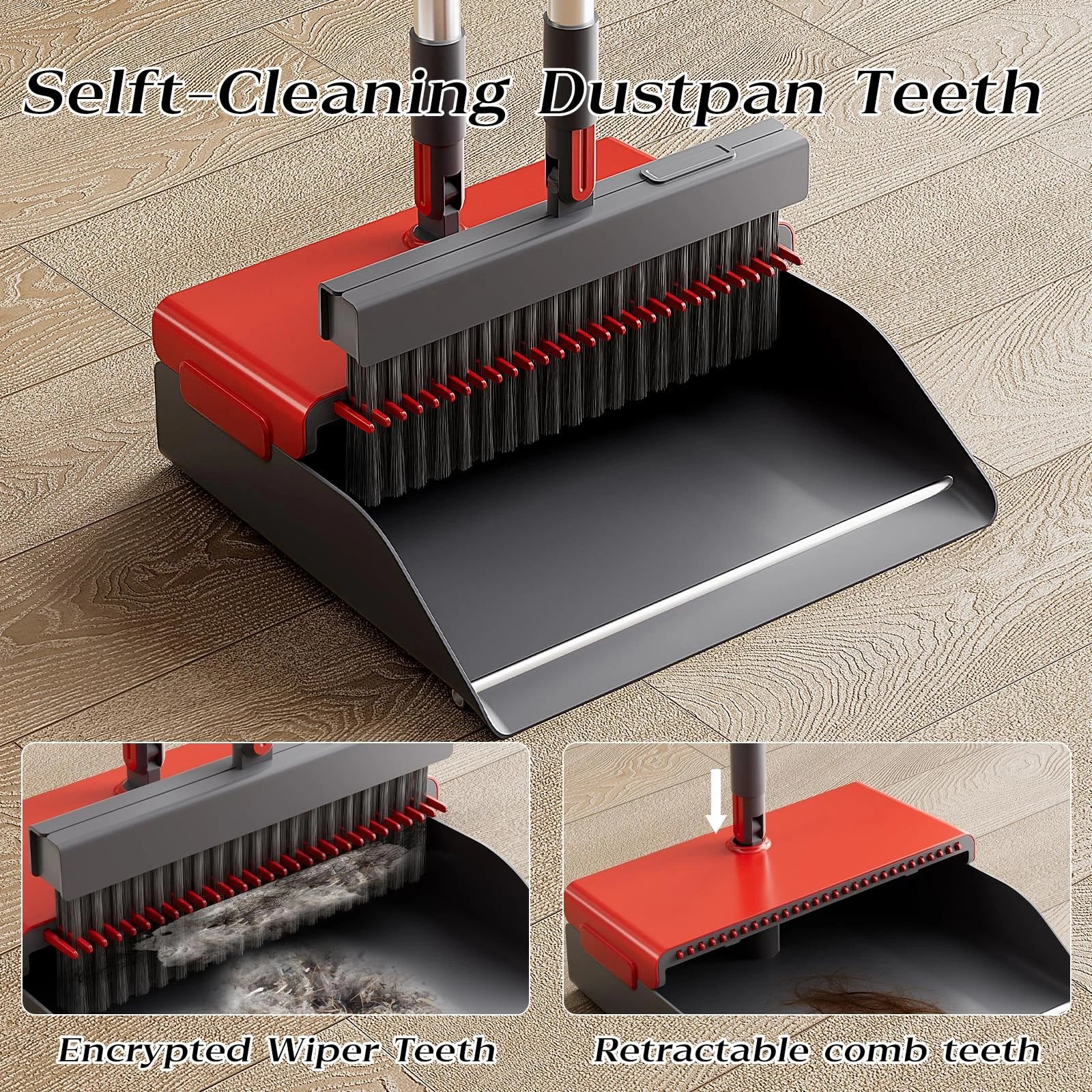Broom with Dustpan Combo Set 180 Degree Rotating Broom Set with Comb Teeth Up...