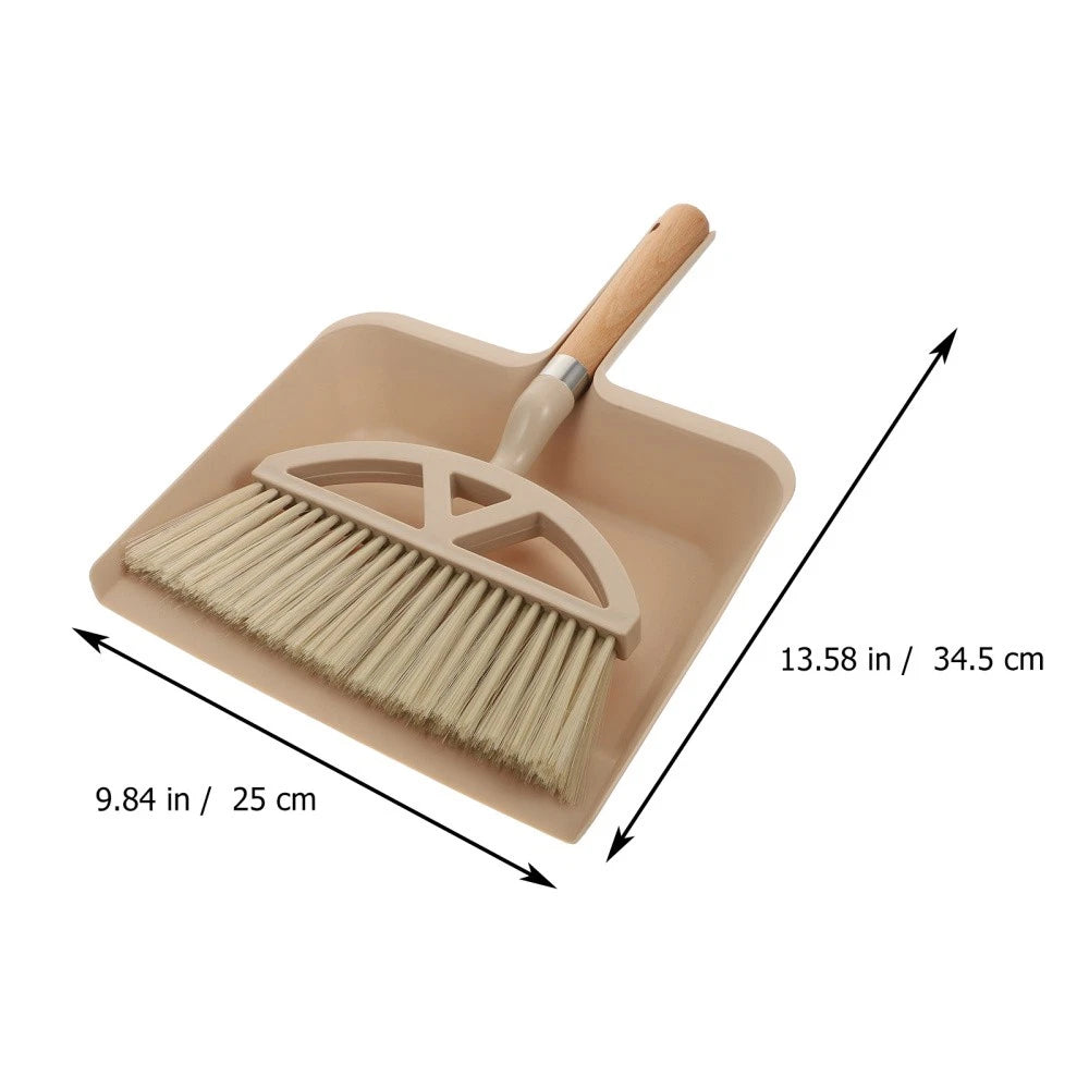 1 Set Mini Broom and Dustpan Desktop Sweeping Tools for Home Office (Khaki)