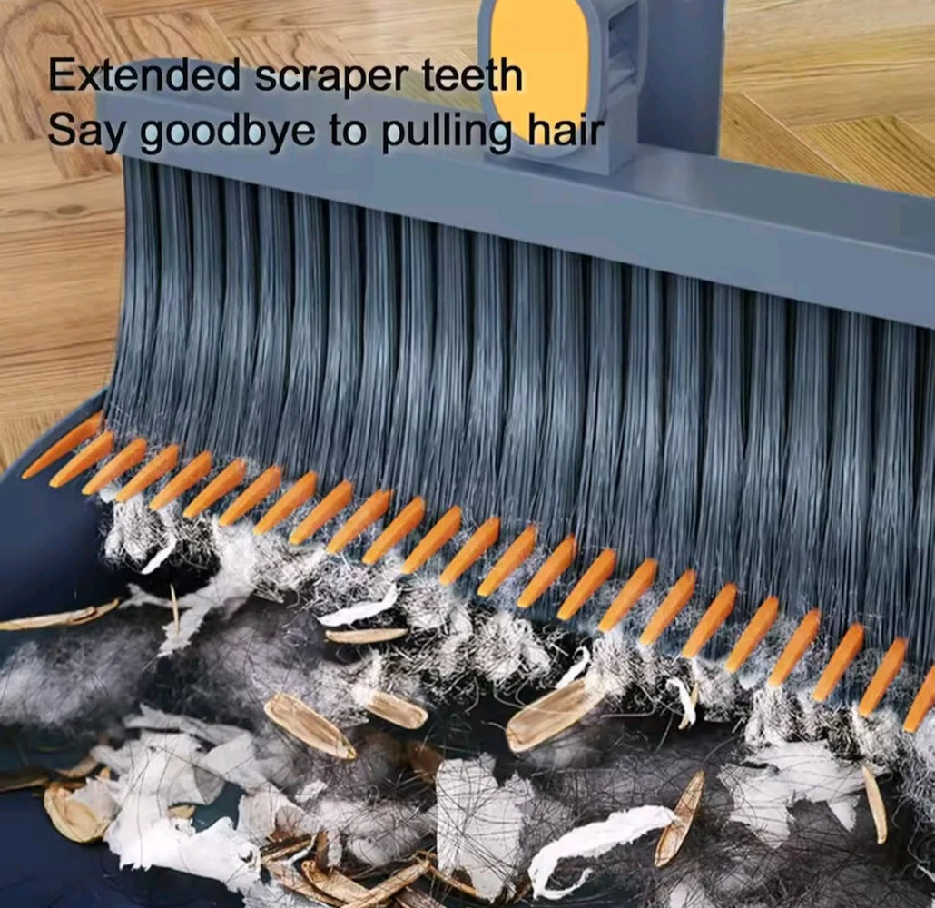 Broom and Dustpan Set with Built-In Bristle Comb for Easy Broom Cleaning – New