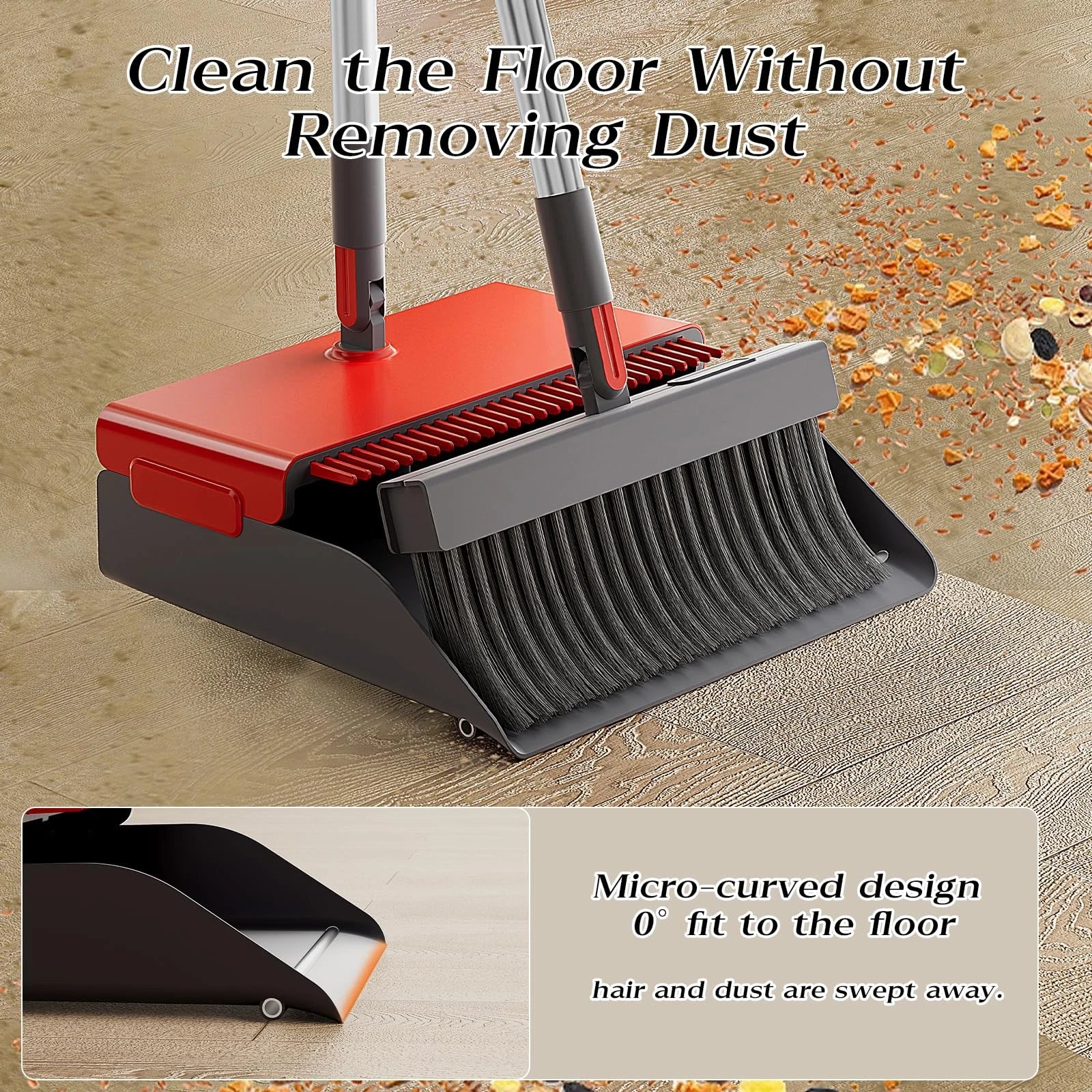 Broom with Dustpan Combo Set 180 Degree Rotating Broom Set with Comb Teeth Up...