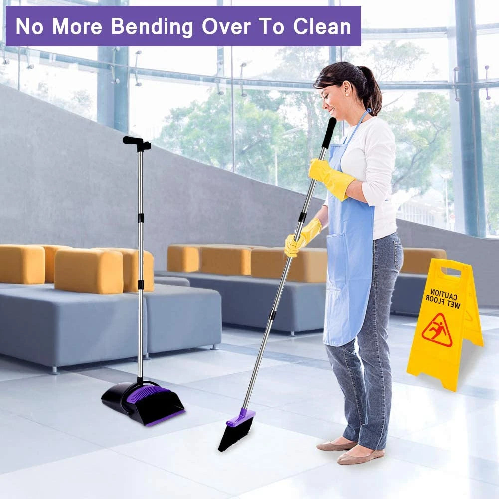 Broom and Dustpan Set Upright 50-In Broom Set Long Handle Self Cleaning Floor
