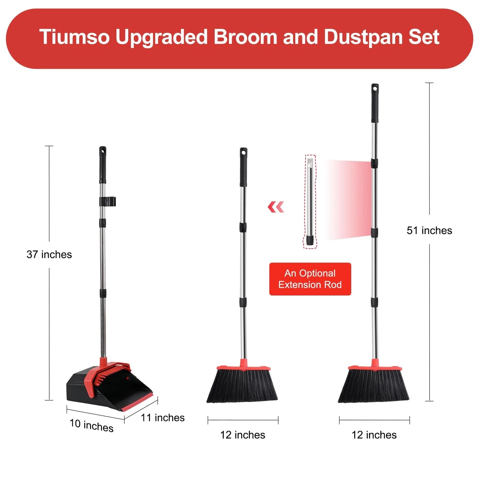 Upgrade Broom with Dustpan Combo Set and 51'' Long Handle and Brooms ZeroGap Lip