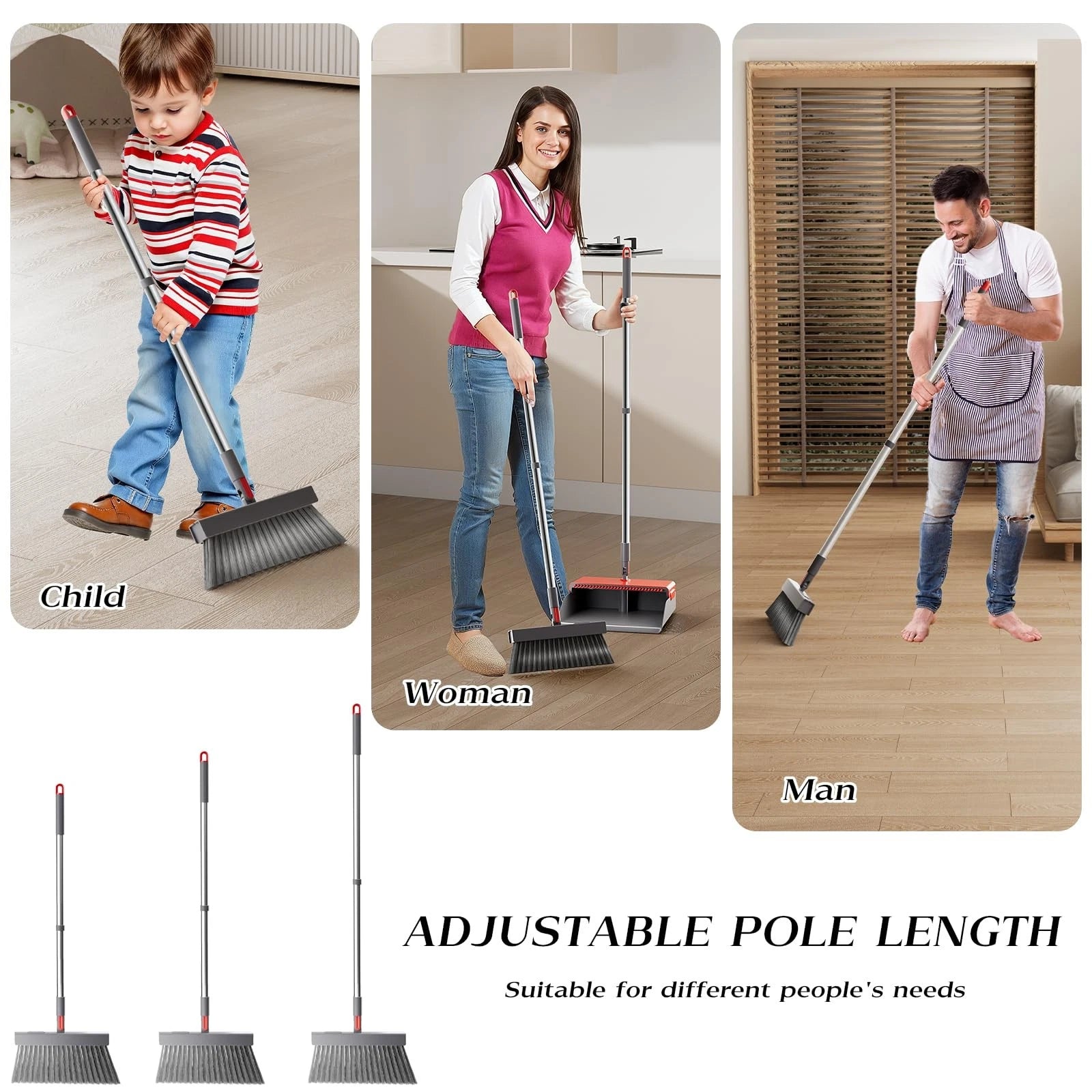 Broom with Dustpan Combo Set 180 Degree Rotating Broom Set with Comb Teeth Up...