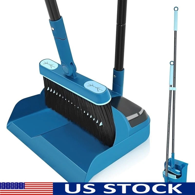 Dustpan & Brush Set Swivel Broom Extended Handle Indoor Cleaner Compact Storage