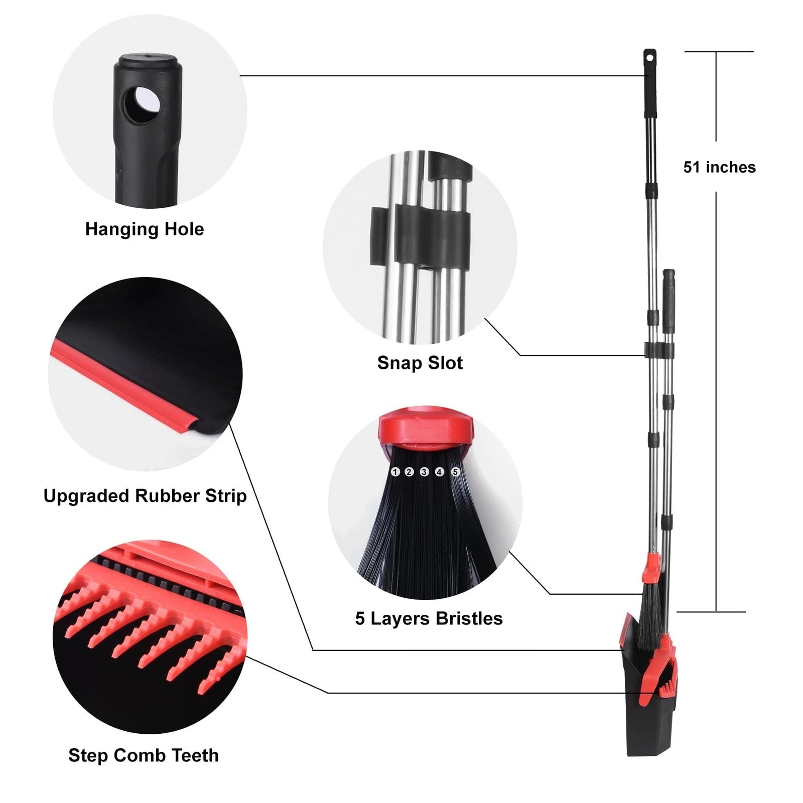 Upgrade Broom with Dustpan Combo Set and 51'' Long Handle and Brooms ZeroGap Lip