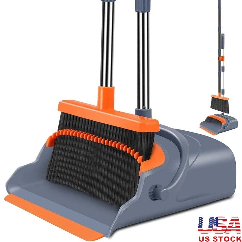 Self Cleaning Broom & Dustpan Set Heavy Duty Stand Up Indoor Outdoor Use