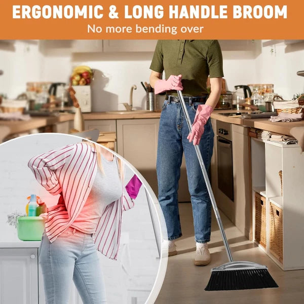 VOOWO Broom with Dustpan Combo Set, 46" Stainless Steel and Black