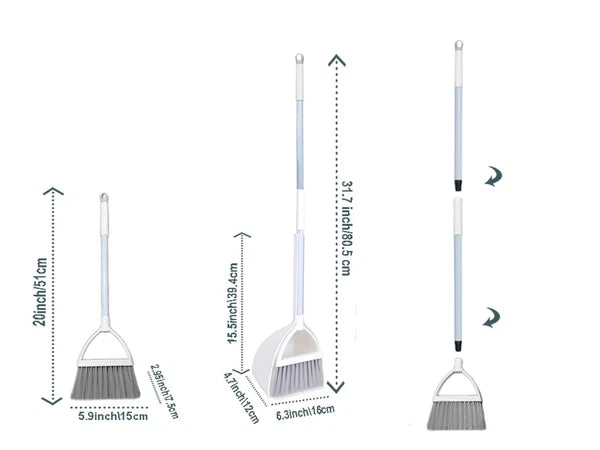 Mini Broom with Dustpan for Kids Little Housekeeping Helper Set White+Grey