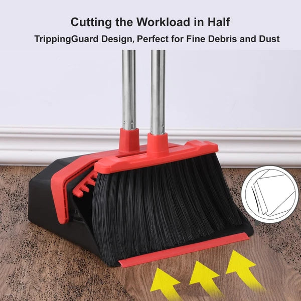 Upgrade Broom with Dustpan Combo Set and 51'' Long Handle and Brooms ZeroGap Lip
