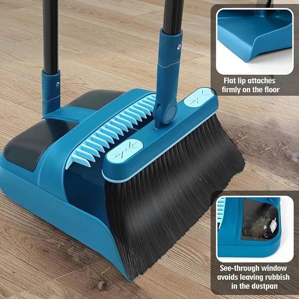 Dustpan & Brush Set Swivel Broom Extended Handle Indoor Cleaner Compact Storage