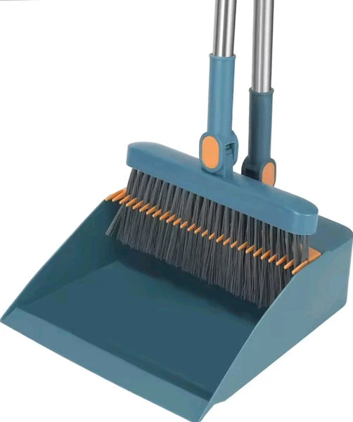 Broom and Dustpan Set with Built-In Bristle Comb for Easy Broom Cleaning – New
