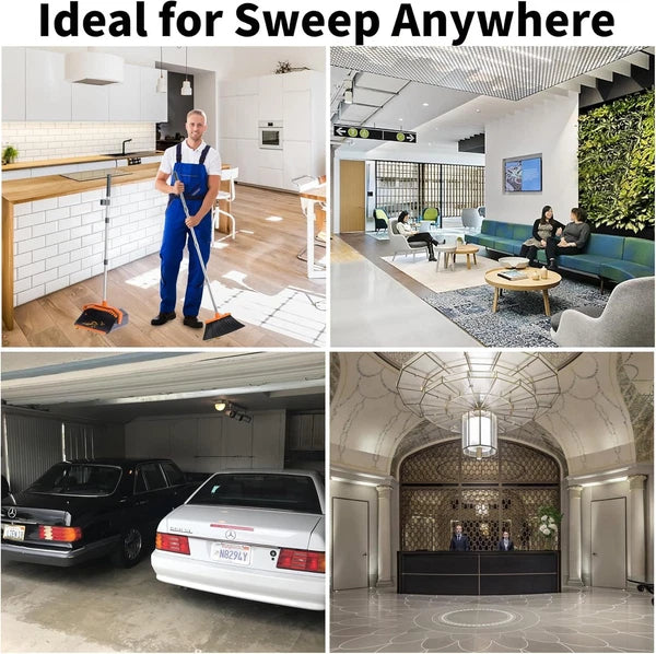 Broom and Dustpan Set, Large Brooms Dust Pans with 51'' Orange Grey