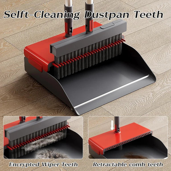 Broom with Dustpan Combo Set 180 Degree Rotating Broom Set with Comb Teeth Up...