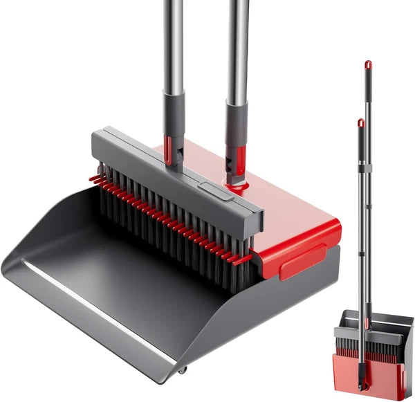 Broom with Dustpan Combo Set 180 Degree Rotating Comb Gray