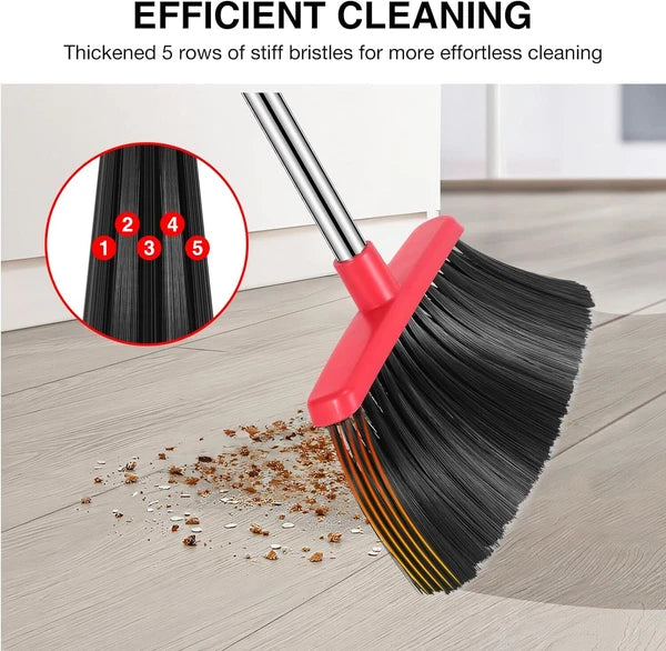 Broom and Dustpan Set 52" Long Handle Combo with Teeth for Home Office