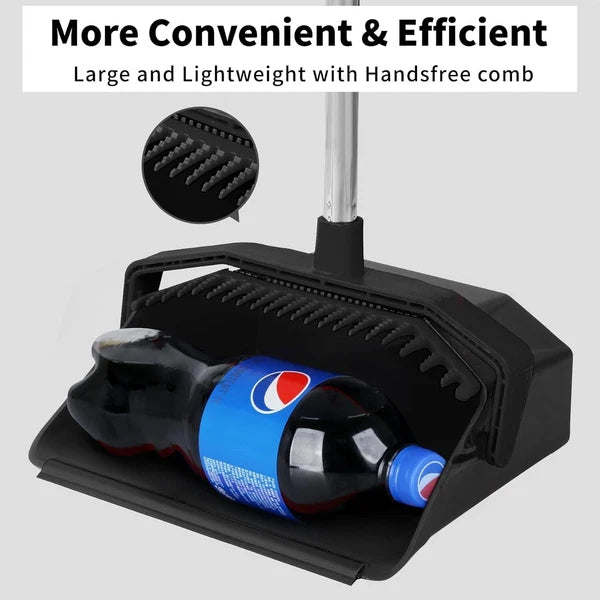 Space-Saving Broom & Dustpan Set - Long Handle, Heavy Duty Cleaning Tools