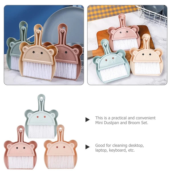3 Sets Cartoon Broom Dustpan Mini Desk Brush Desktop Cleaning Small Hand