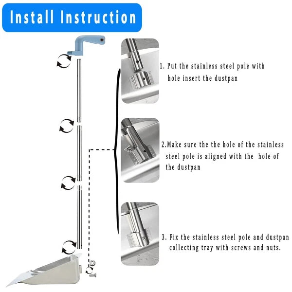 52" Long Handle Broom & 38" Heavy Duty Metal Dustpan Set for Home Kitchen
