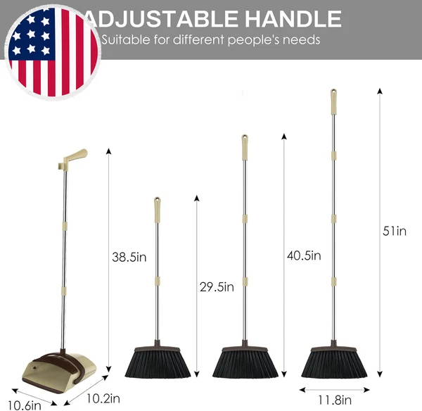 Broom and Dustpan Set for Home, 51-In Long Adjustable Handle Angle Broom and Dus