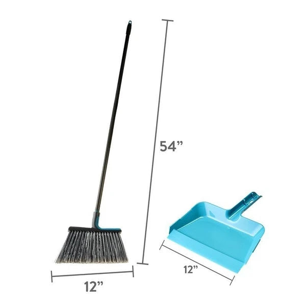 Sturdy Handle Angle Broom Dustpan Set Easy Sweep Hard-to-Reach Corners New