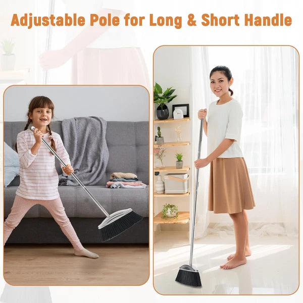 VOOWO Broom with Dustpan Combo Set, 46" Stainless Steel and Black