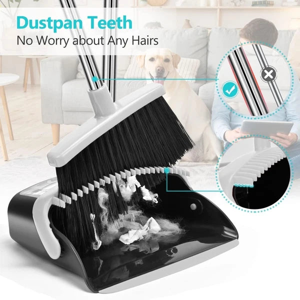 Effortless Cleaning with Long Handle Broom & Dustpan Set – Toothed Dustpan