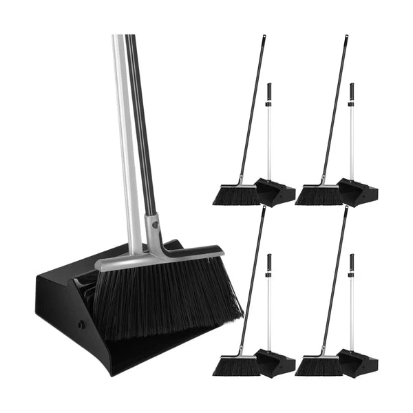 4 Set Broom and Dustpan Set 58 Inch Commercial Broom and Dustpan Combo Set He...