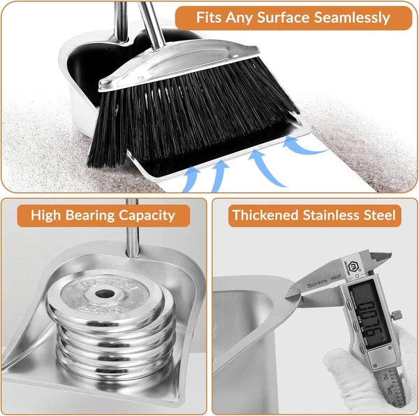 VOOWO Broom with Dustpan Combo Set, 46" Stainless Steel and Black